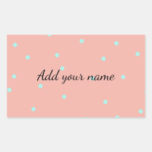 オレンジ色の青い水玉模様抽象芸術の名前文字の追加 長方形シール