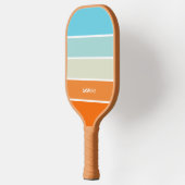 オレンジ色の青い緑の色のブロックストライプの名前 ピックルボールラケット (左)