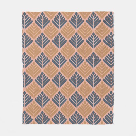 オレンジ色の青い葉のようなミッドセンチュリーのパタモダンーン フリースブランケット (正面)