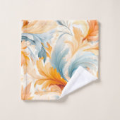 オレンジ色の青い野生の花の羽 バスタオルセット (ウォッシュタオル)