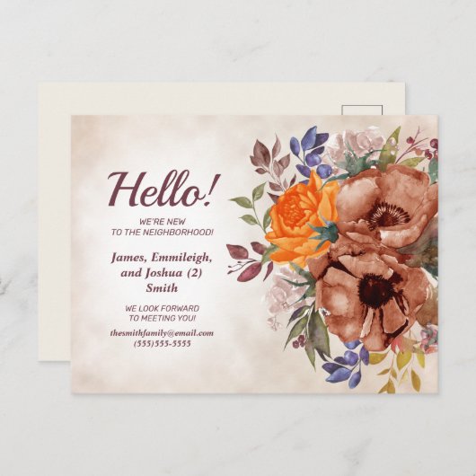 オレンジ色の青さび水カラーフローラ新しい隣人 案内ポストカード (正面/裏面)