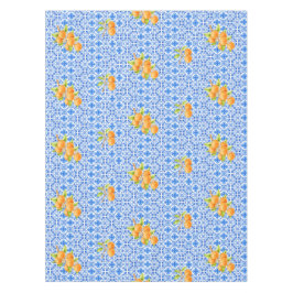 オレンジ色の青と白のアズレジョのタイル テーブルクロス