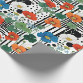 オレンジ色の青と白の花と黒と白 ラッピングペーパー (角)