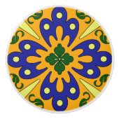 オレンジ色の青と黄色のスペインのタイルデザイン セラミックノブ (正面)