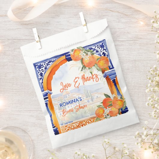 オレンジ色の青のアズレジョスペインのブライダルシャワーの好意 フェイバーバッグ (クリップ留めされた状態)