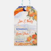 オレンジ色の青のアズレジョタラベラのタイルブライダルシャワー ギフトタグ (正面)