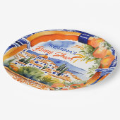 オレンジ色の青のアズレジョタラベラのタイルブライダルシャワー ペーパープレート (アングル)