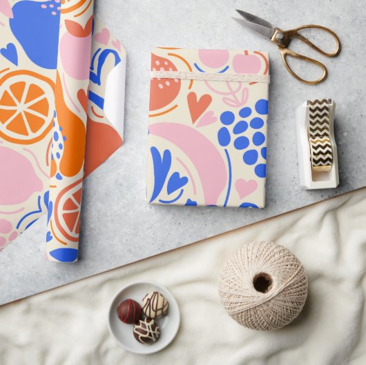 オレンジ色の青果物野菜 ラッピングペーパー (クラフト)