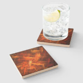 オレンジ色の静的フラクタル正方形コースター ストーンコースター (横)