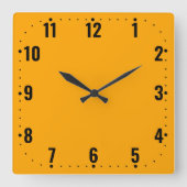 オレンジ色の顔と数字 – フレームレス スクエア壁時計 (正面)