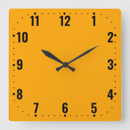 オレンジ色の顔と数字 – フレームレス スクエア壁時計