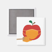 オレンジ色の顔マスク付きリンゴと蜂蜜 マグネット (正面/裏面)