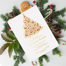 オレンジ色の飛翔チョウクリスマスツリー 箔招待状