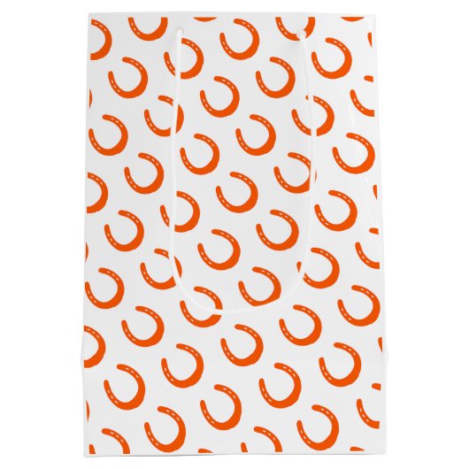 オレンジ色の馬蹄型のモダン馬がタイムレス ミディアムペーパーバッグ (裏面)