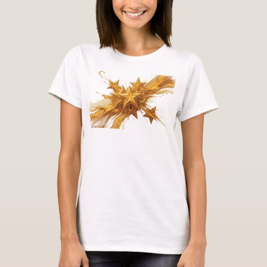 オレンジ色の魅惑的な抽象的な星のグラフィックデザイン Tシャツ (正面)