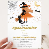 オレンジ色の魔女のハロウィン誕生日 招待状