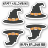 オレンジ色の魔女の帽子 ハッピーハロウィン テキスト シール (正面)