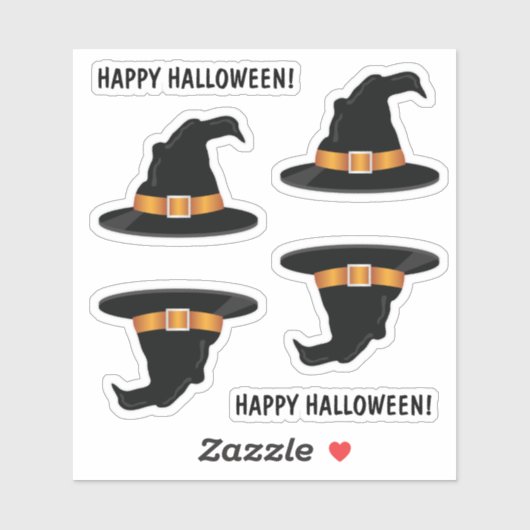 オレンジ色の魔女の帽子 ハッピーハロウィン テキスト シール (シート)