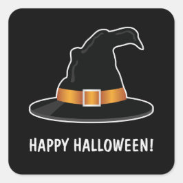オレンジ色の魔女の帽子 黒 ハッピーハロウィン スクエアシール