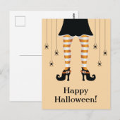 オレンジ色の魔女の脚と蜘蛛のハロウィンお祝いテキスト ポストカード (正面/裏面)