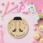 オレンジ色の魔女の脚と蜘蛛 ハッピーハロウィン ペーパープレート (パーティー)