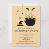 オレンジ色の魔女の脚を大釜のハローウィンパーティ 招待状 (正面)