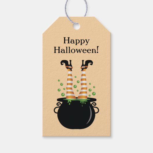 オレンジ色の魔女レッグイン魔女の醸造ハッピーハローウィン ギフトタグ (正面)