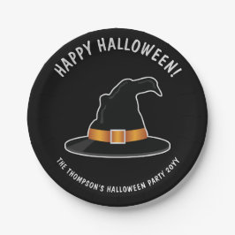 オレンジ色の魔法使いの帽子 ハッピーハロウィン ペーパープレート