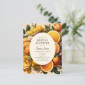 オレンジ色の鮮やかな花の咲くコテージコアのウェディングシャワー ポストカード (スタンド正面)