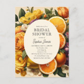 オレンジ色の鮮やかな花の咲くコテージコアのウェディングシャワー ポストカード (正面)