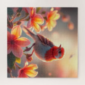 オレンジ色の鳥の花柄ジグソーパズル ジグソーパズル (横)