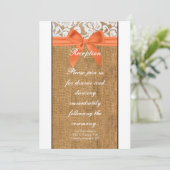 オレンジ色の麻とレースの3.5x7受付カード 招待状 (スタンド正面)