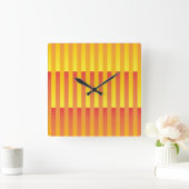 オレンジ色の黄ストライプの色 スクエア壁時計 (ホーム)