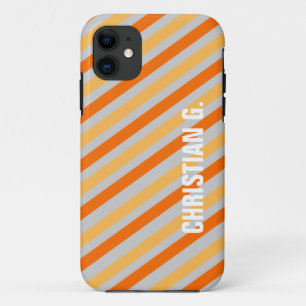 オレンジ色の黄ストライプ色のパターン名前をカスタムするパーソナル iPhone 11 ケース
