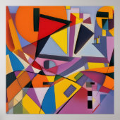 オレンジ色の黄数々の色の幾何モダン抽象芸術 ポスター (正面)