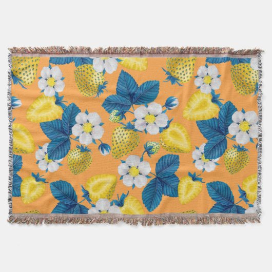 オレンジ色の黄色いイチゴ スローブランケット (正面)