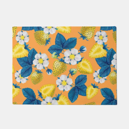 オレンジ色の黄色いイチゴ ドアマット (正面)