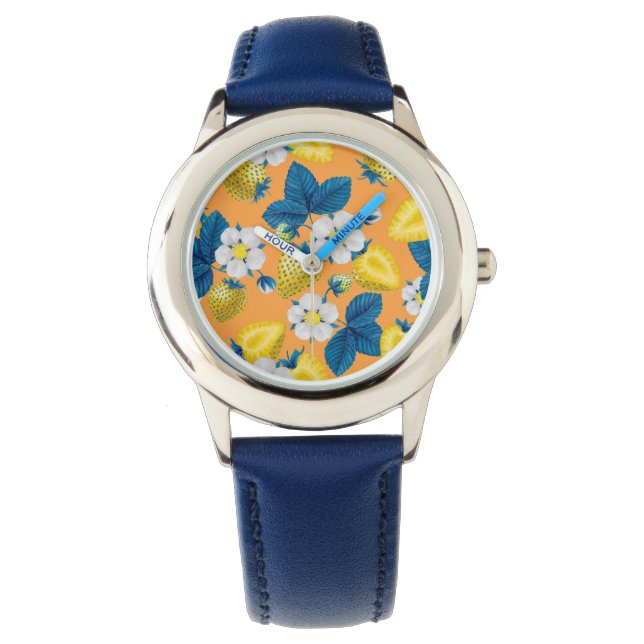オレンジ色の黄色いイチゴ 腕時計 (正面)