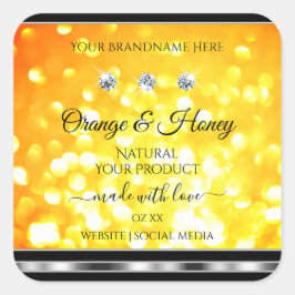 オレンジ色の黄色いグリッター製品ラベル（ダイヤモンド付き） スクエアシール