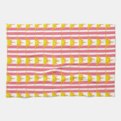 オレンジ色の黄色いサンズオンピンクストライプ色 キッチンタオル (横)