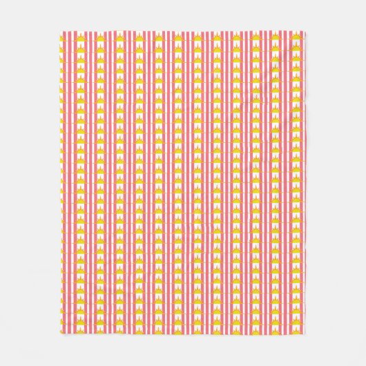 オレンジ色の黄色いサンズオンピンクストライプ色 フリースブランケット (正面)