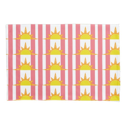 オレンジ色の黄色いサンズオンピンクストライプ色 枕カバー (正面左)