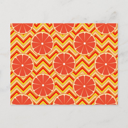 オレンジ色の黄色いシェブロンに輝く夏のグレープフルーツ ポストカード (正面)
