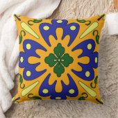 オレンジ色の黄色いスペインのタイルパターン クッション (ブランケット)