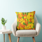オレンジ色の黄色いレトロの花ストライプのが緑 クッション (椅子)