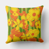 オレンジ色の黄色いレトロの花ストライプのが緑 クッション (裏面)