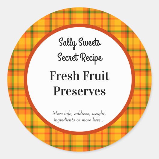 オレンジ色の黄色い格子模様の編集可能ベーキングシール ラウンドシール (正面)