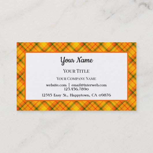 オレンジ色の黄色い格子模様カスタム名刺 名刺 (裏面)