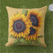 オレンジ色の黄色い水色の大きなヒマワリ アウトドアクッション (芝生)