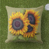 オレンジ色の黄色い水色の大きなヒマワリ アウトドアクッション (芝生)
